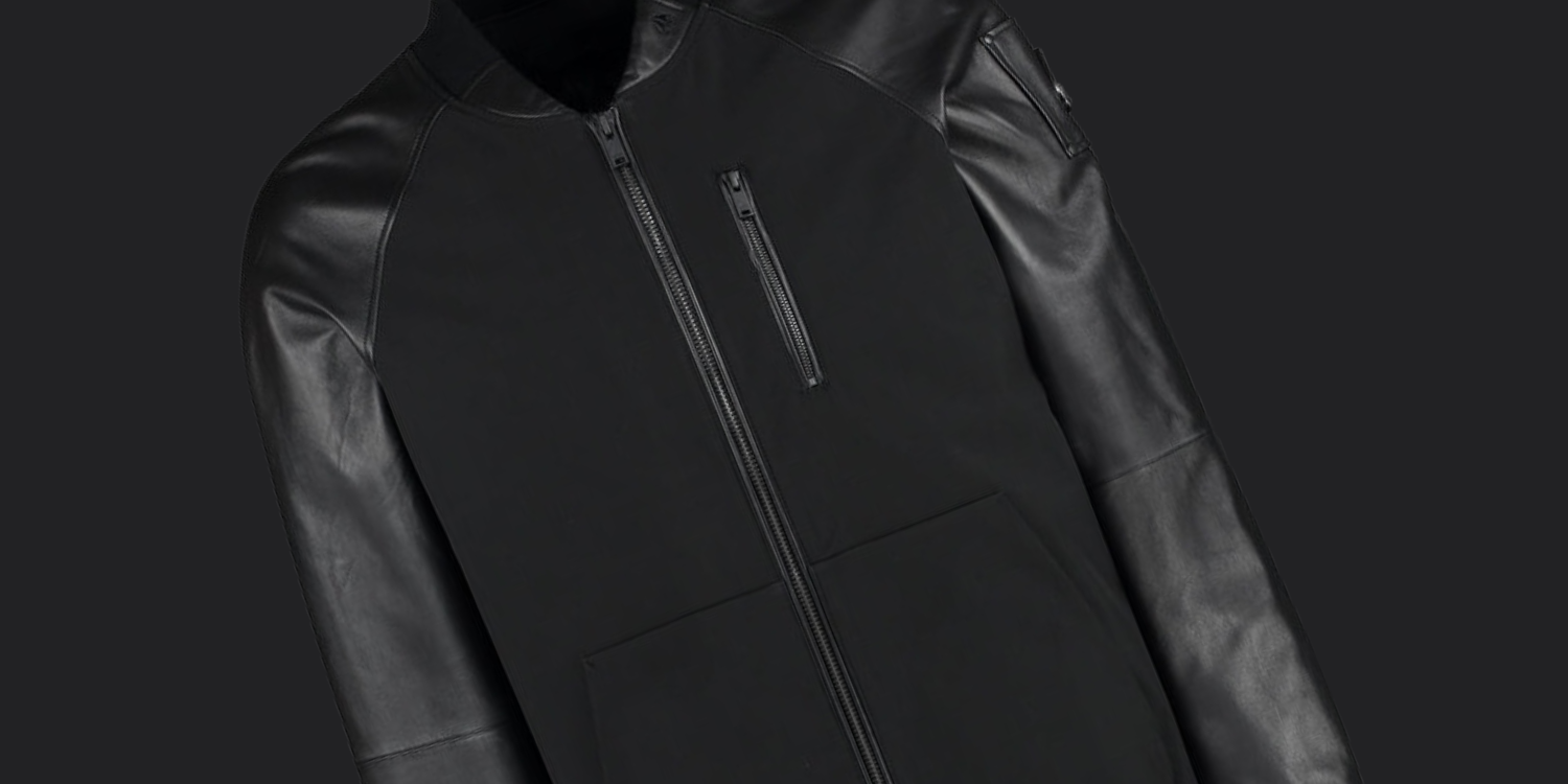 image of moose knuckles nylon and leather bomber jacket