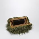 607 DRIES VAN NOTEN  CRISP OLIVE GREEN FURRY CLUTCH BAG