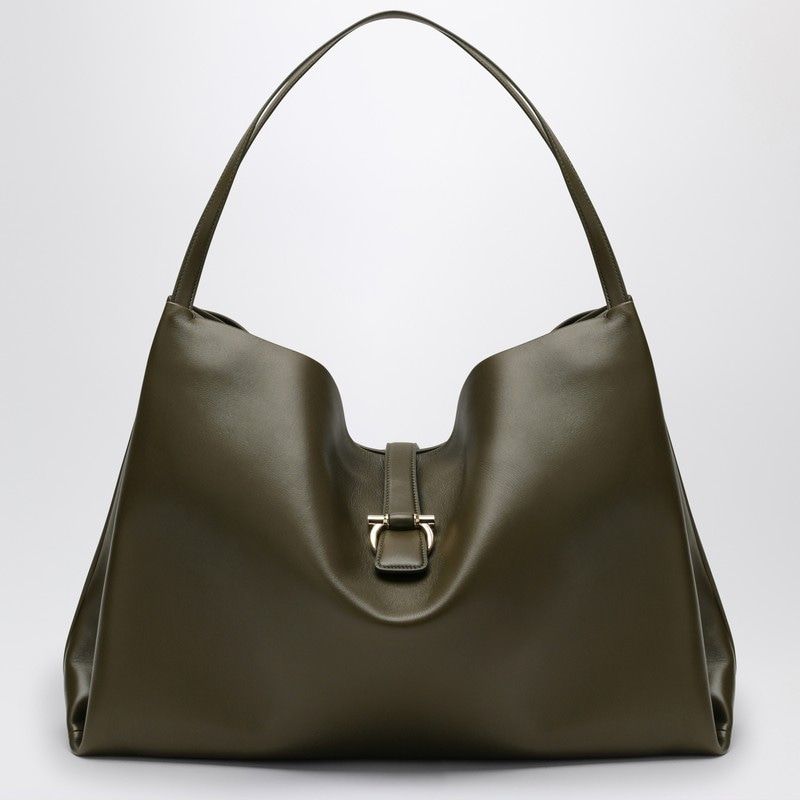 NO FERRAGAMO  LARGE OLIVE GREEN LEATHER TOTE BAG