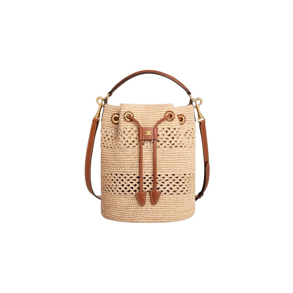 04LU CELINE CLARA CELINE CLASSIC PANIER IN RAFFIA AND CALFSKIN