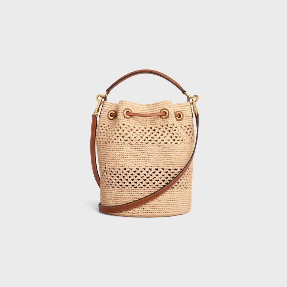 04LU CELINE CLARA CELINE CLASSIC PANIER IN RAFFIA AND CALFSKIN