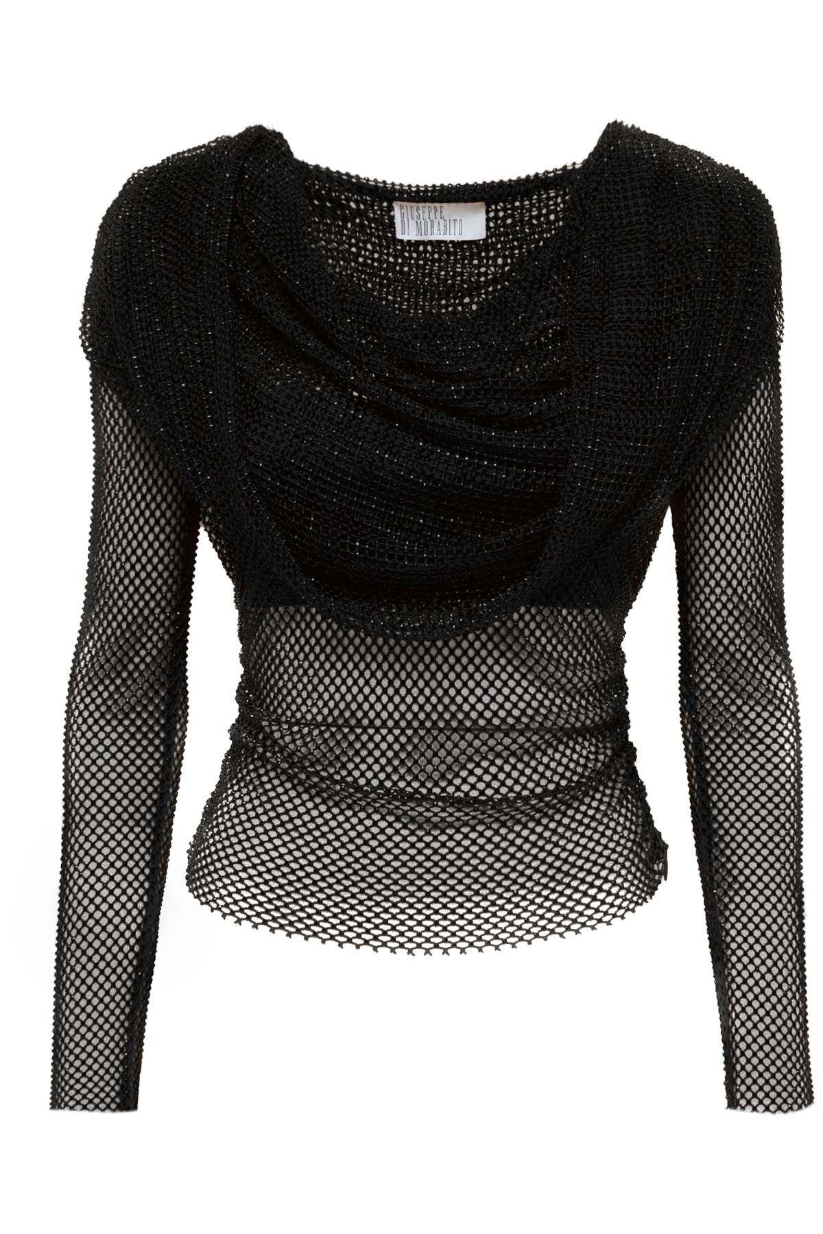 10 GIUSEPPE DI MORABITO  RHINESTONE FISHNET HOODED TOP