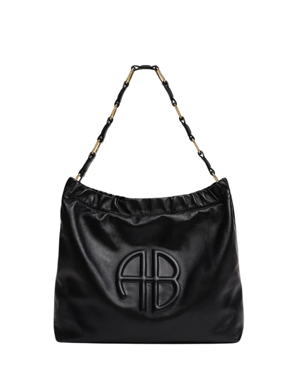 Stylish and durable Kate Shoulder Bag in black leather with adjustable strap