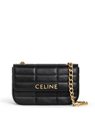 Matelasse Monochrome Shoulder Bag, black quilted leather with silver chain strap and logo hardware