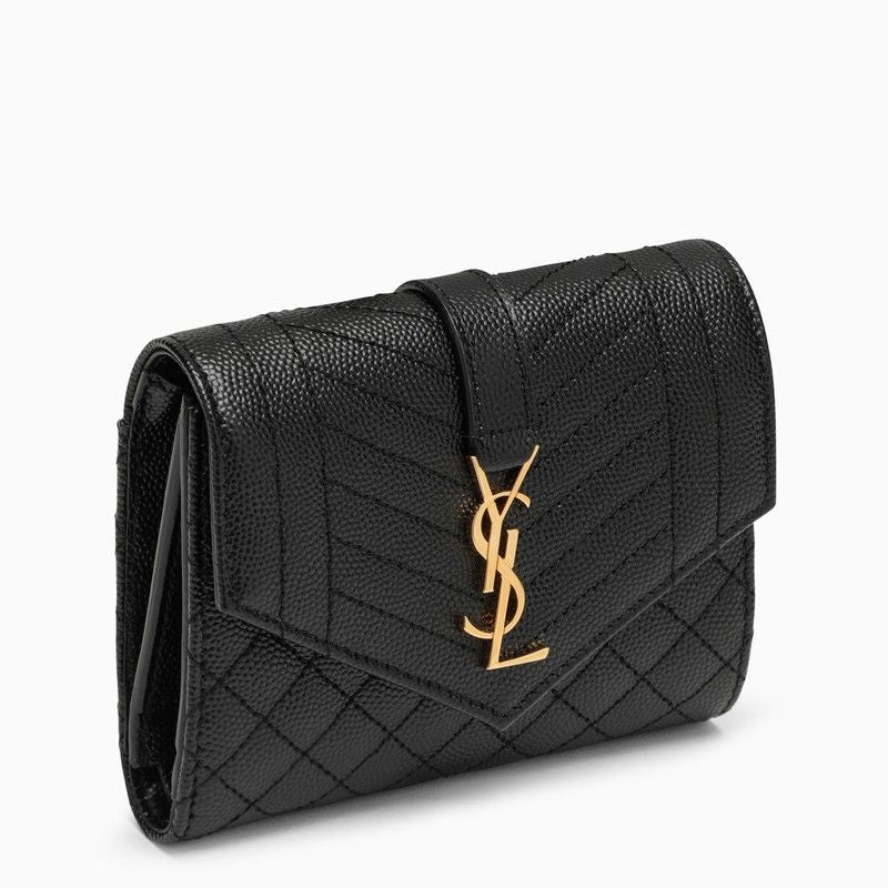 1000 SAINT LAURENT  BLACK LEATHER TRI-FOLD ENVELOPE WALLET WITH LOGO