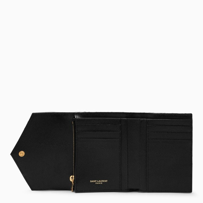 1000 SAINT LAURENT  BLACK LEATHER TRI-FOLD ENVELOPE WALLET WITH LOGO