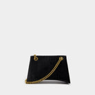 1000 BALENCIAGA BALENCIAGA CRUSH CHAIN SMALL BAG IN CROCODILE-EMBOSSED LEATHER. 
DIMENSIONS: L24.9 X H14 X W7.9 CM. 
49.8 CM LONG CHAIN SHOULDER STRAP. 
CURVILINEAR BOTTOM. 
AGED GOLD FINISH. 
STUDDED MAGNET