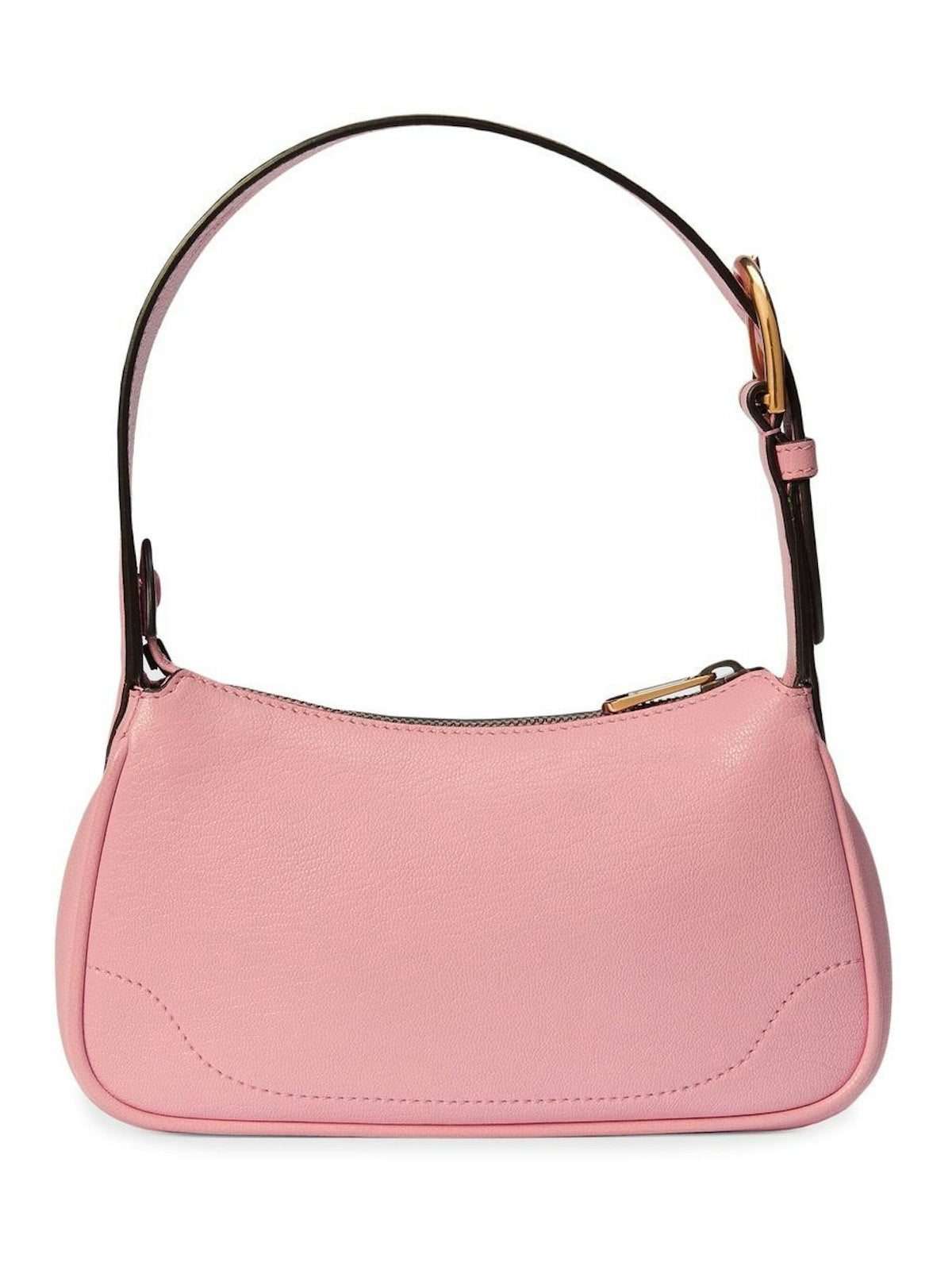 Aphrodite Shoulder Bag in soft pink leather, featuring gold hardware and adjustable strap for versatile styling