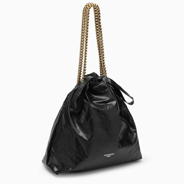 1000 BALENCIAGA  CRUSH MEDIUM TOTE BAG BLACK LEATHER