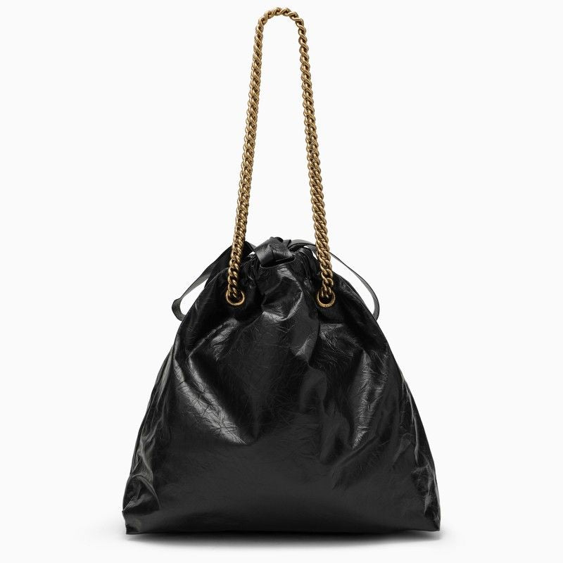 1000 BALENCIAGA  CRUSH MEDIUM TOTE BAG BLACK LEATHER