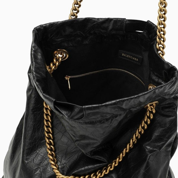 1000 BALENCIAGA  CRUSH MEDIUM TOTE BAG BLACK LEATHER