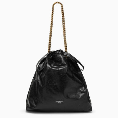 1000 BALENCIAGA  CRUSH MEDIUM TOTE BAG BLACK LEATHER