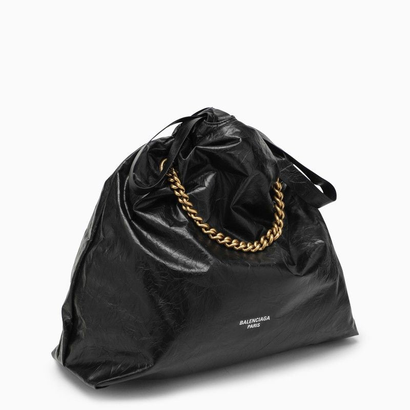 1000 BALENCIAGA  CRUSH MEDIUM TOTE BAG BLACK LEATHER