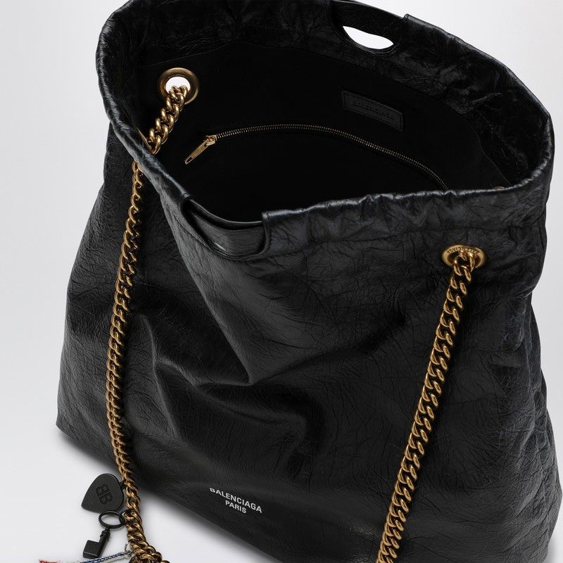 1000 BALENCIAGA  CRUSH MEDIA BLACK LEATHER TOTE BAG