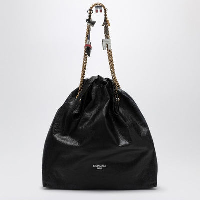 1000 BALENCIAGA  CRUSH MEDIA BLACK LEATHER TOTE BAG