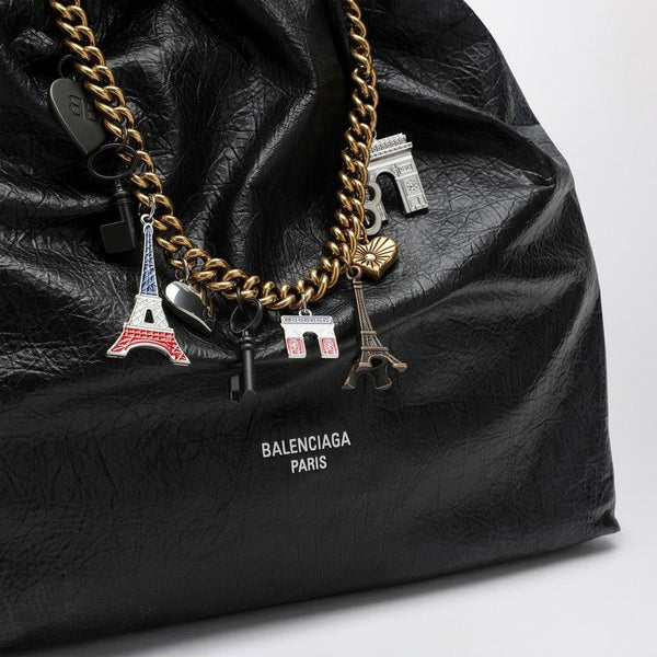 1000 BALENCIAGA  CRUSH MEDIA BLACK LEATHER TOTE BAG