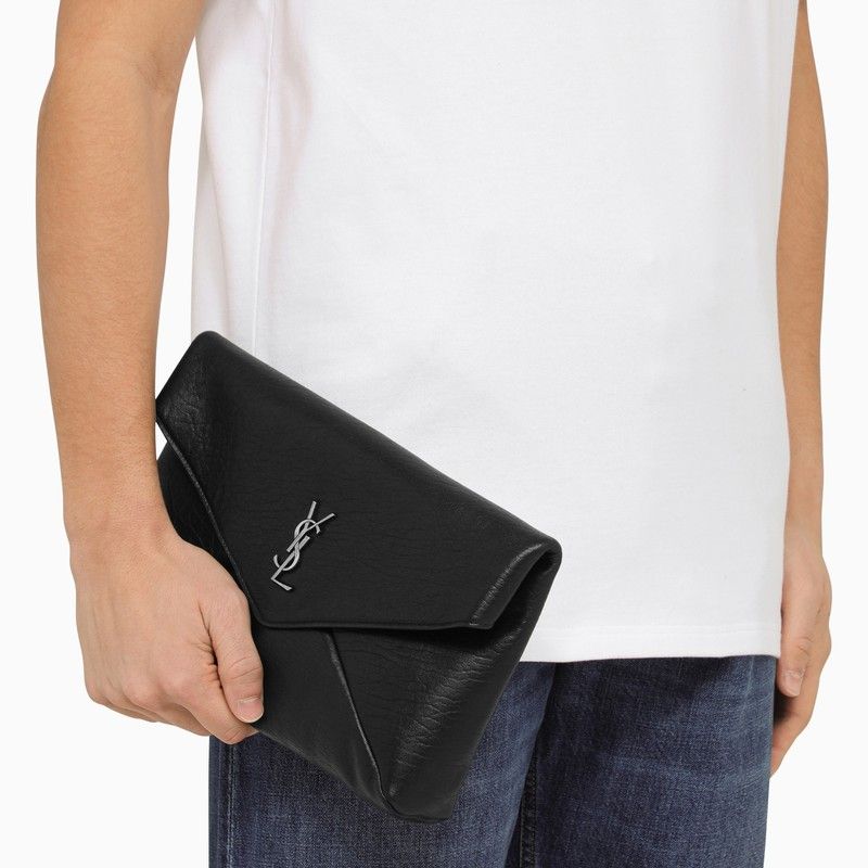 1000 SAINT LAURENT  CASSANDRE LARGE BLACK ENVELOPE CLUTCH BAG WITH LOGO