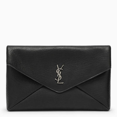 1000 SAINT LAURENT  CASSANDRE LARGE BLACK ENVELOPE CLUTCH BAG WITH LOGO