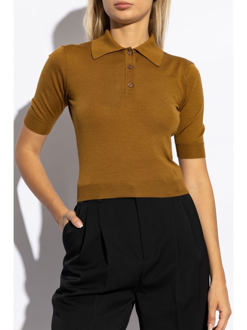 8092 SAINT LAURENT CASSANDRE EMBROIDERY POLO TOP