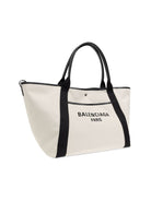 9260 BALENCIAGA BIARRITZ L NATURAL CANVAS COMBI BLACK TOTE