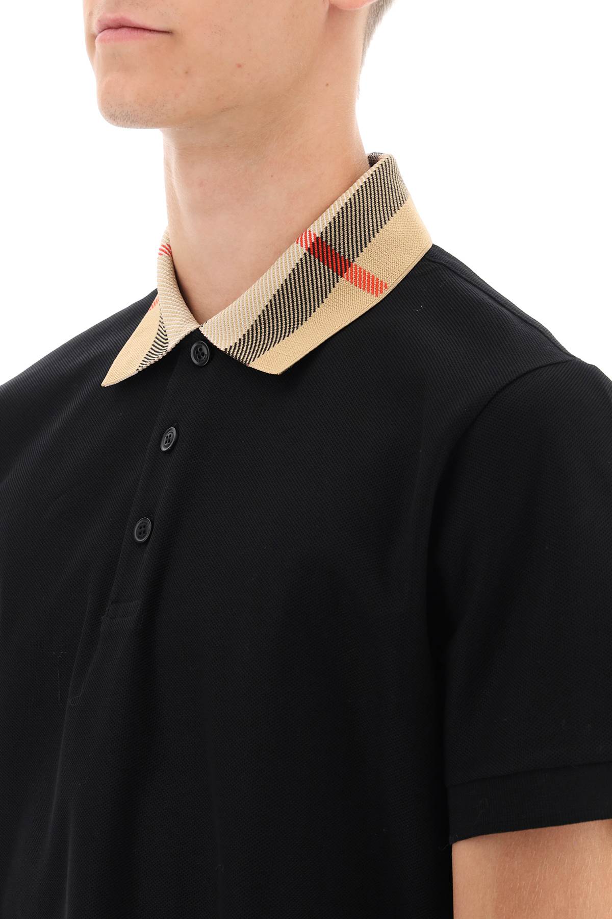 CHECK COLLAR COTTON POLO SHIRT Black L