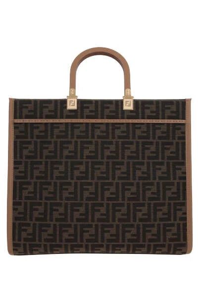 F1GE3 FENDI  MEDIUM SUNSHINE BAG IN BROWN JACQUARD FF FABRIC