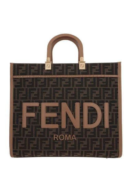 F1GE3 FENDI  MEDIUM SUNSHINE BAG IN BROWN JACQUARD FF FABRIC