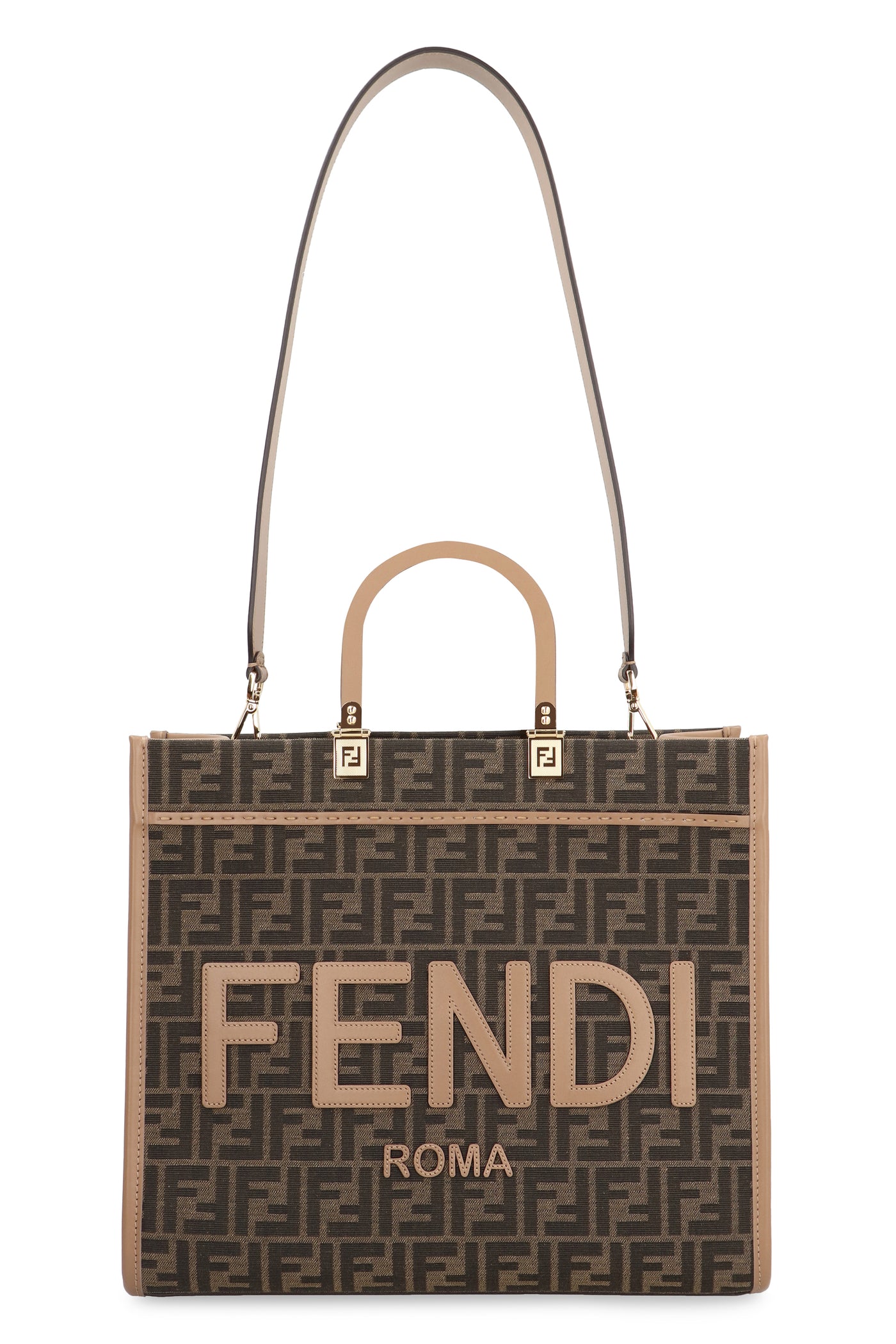 F1GE3 FENDI  MEDIUM SUNSHINE BAG IN BROWN JACQUARD FF FABRIC