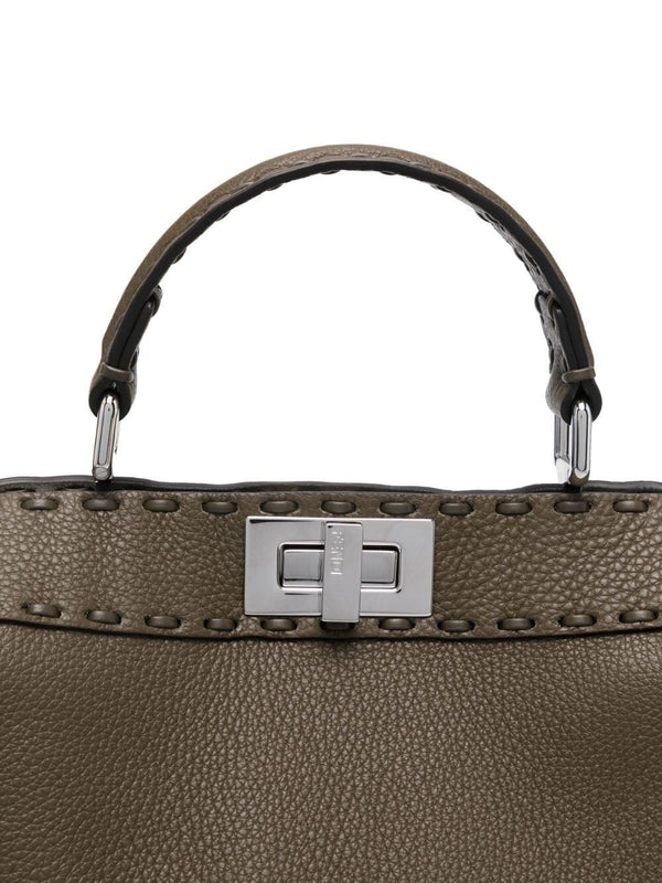 F1F2W FENDI SMALL PEEKABOO LEATHER TOTE BAG