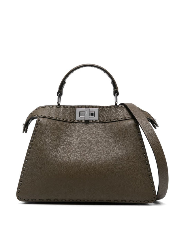 F1F2W FENDI SMALL PEEKABOO LEATHER TOTE BAG