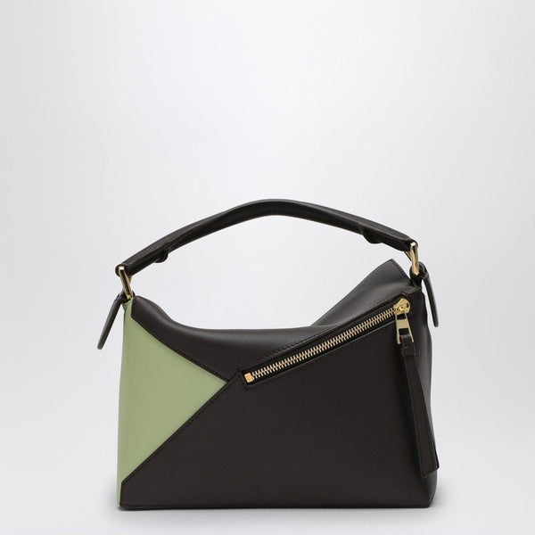 4522 LOEWE  SMALL CHOCOLATE/TAN PUZZLE BAG IN CALFSKIN AND SUEDE