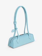 522 ALAIA MAISON ALAÏA HANDBAG, TECKEL SMALL MODEL IN LIGHT BLUE LEATHER. 
LEATHER HANDLES. 
DOUBLE-SLIDER ZIPPER. 
INSIDE CARD SLOT. 
REMOVABLE POCKET MIRROR. 
DIMENSIONS: 28 X 10 X 8 CM. 
MADE IN ITA