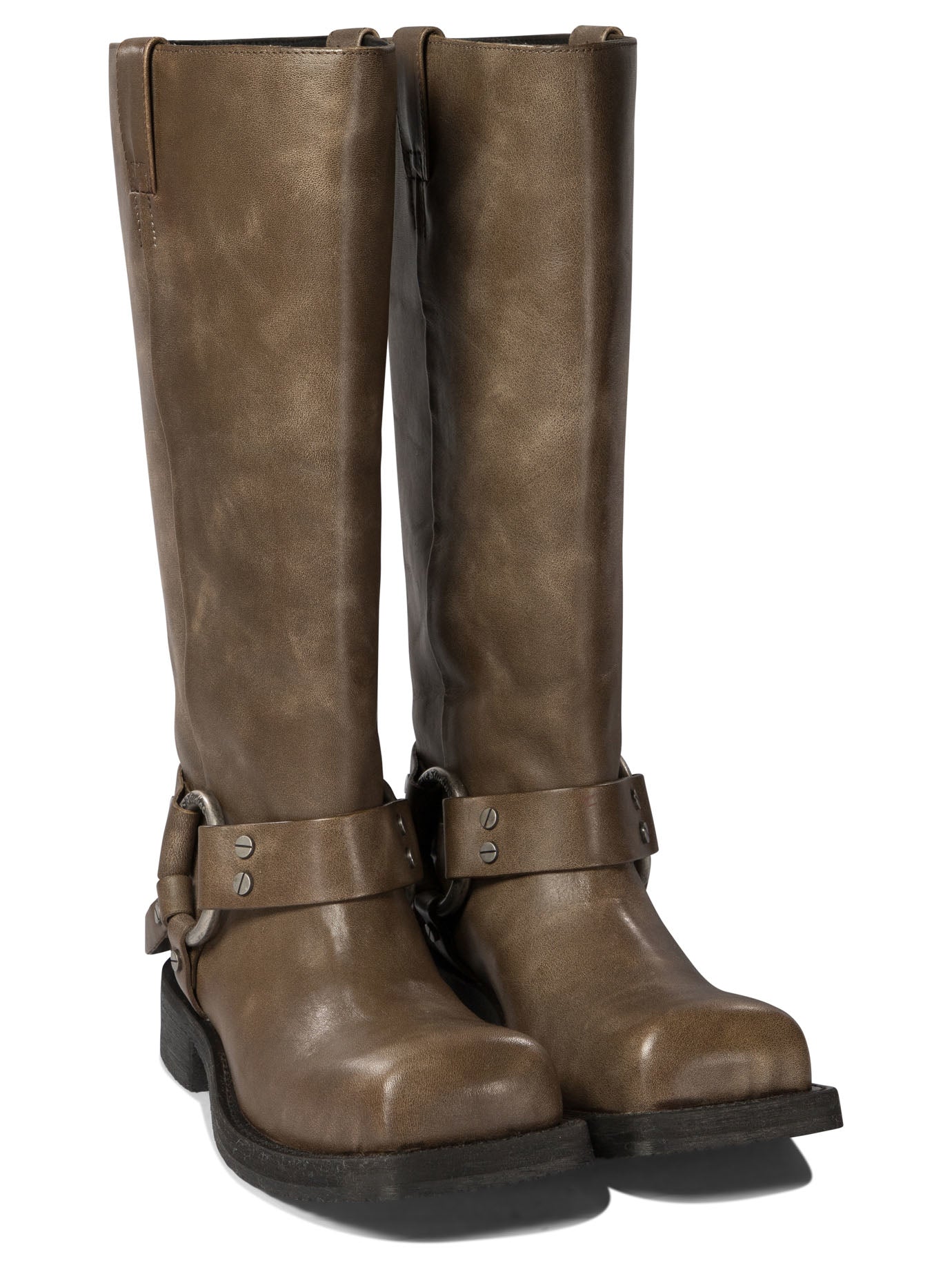 Beige ACNE STUDIOS LEATHER BOOTS WITH BUCKLE