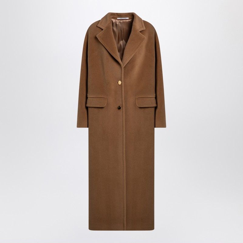 A1306 TAGLIATORE  BEIGE SINGLE-BREASTED COAT IN ANGORA BLEND