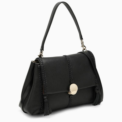 001 CHLOÉ PENELOPE M BLACK BAG WITH GOLDEN LOGO