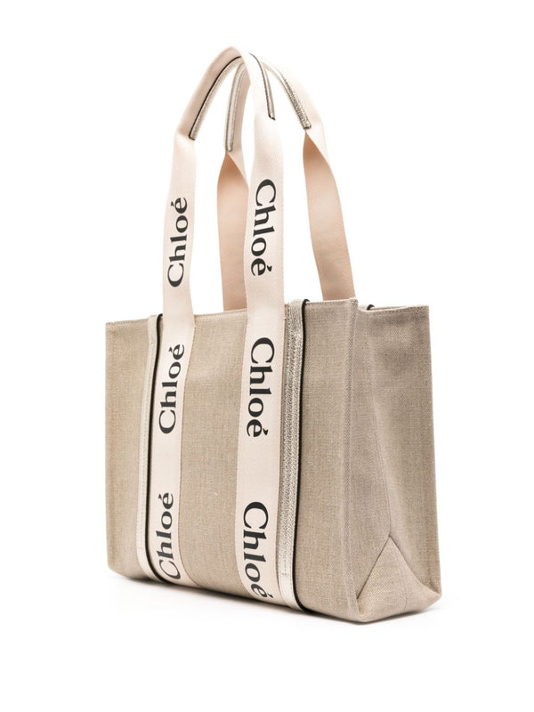 9DJ CHLOÉ WOODY MEDIUM LINEN TOTE