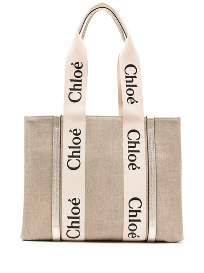 9DJ CHLOÉ WOODY MEDIUM LINEN TOTE