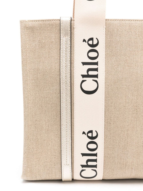 9DJ CHLOÉ WOODY MEDIUM LINEN TOTE