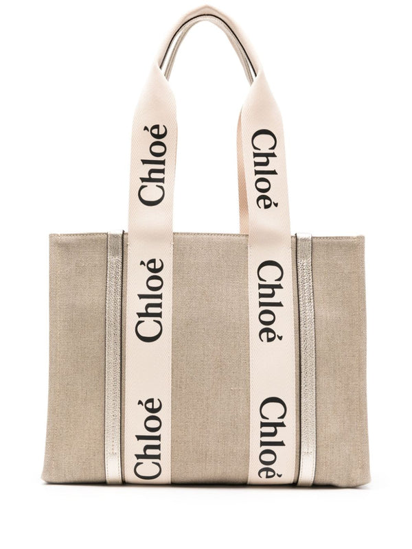 9DJ CHLOÉ WOODY MEDIUM LINEN TOTE