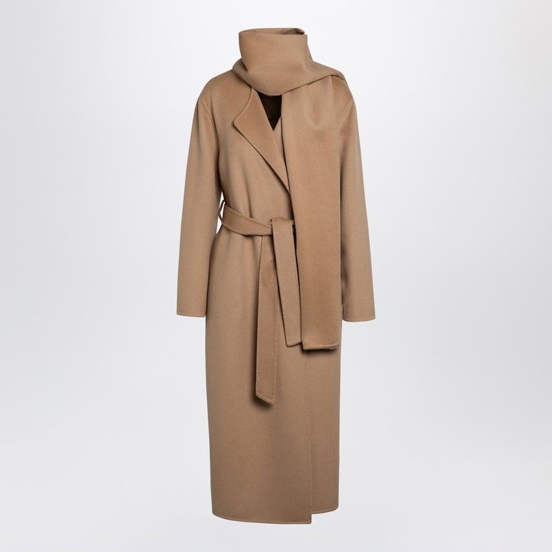 004 PAROSH  BEIGE WOOL COAT WITH SCARF