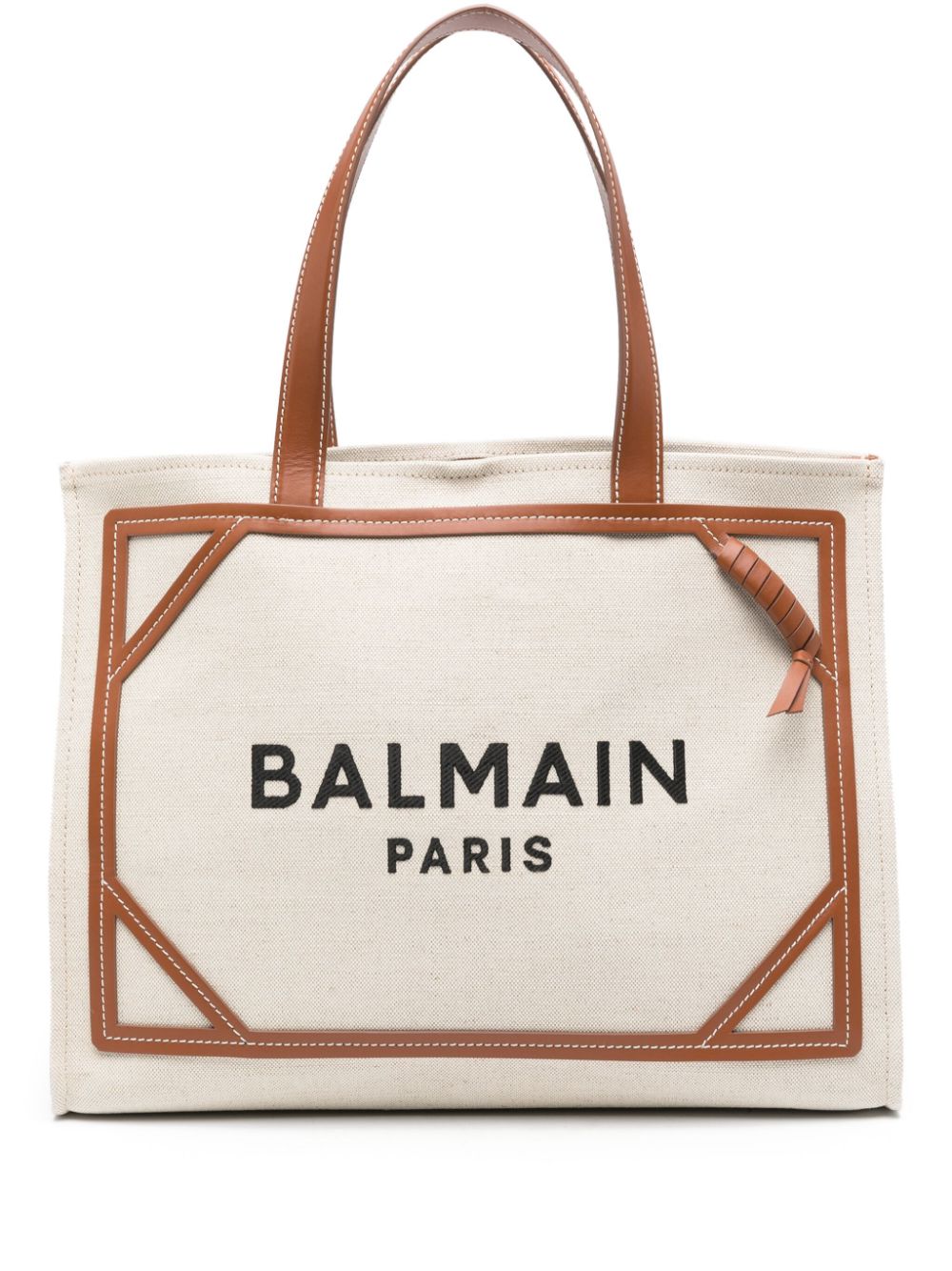 TDCSGEM BALMAIN B-ARMY MEDIUM CANVAS AND LEATHER TOTE BAG