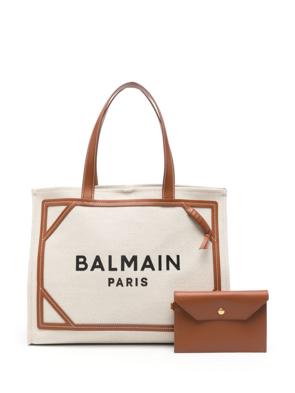 TDCSGEM BALMAIN B-ARMY MEDIUM CANVAS AND LEATHER TOTE BAG