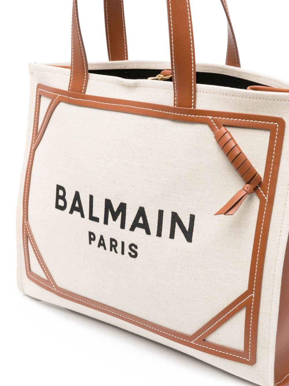 TDCSGEM BALMAIN B-ARMY MEDIUM CANVAS AND LEATHER TOTE BAG