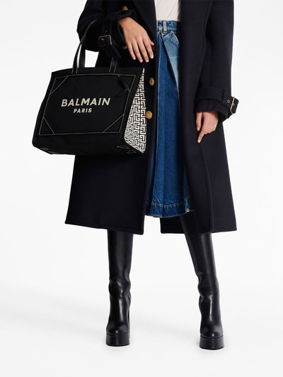 TPACGFE BALMAIN B-ARMY MEDIUM CANVAS AND LEATHER TOTE BAG