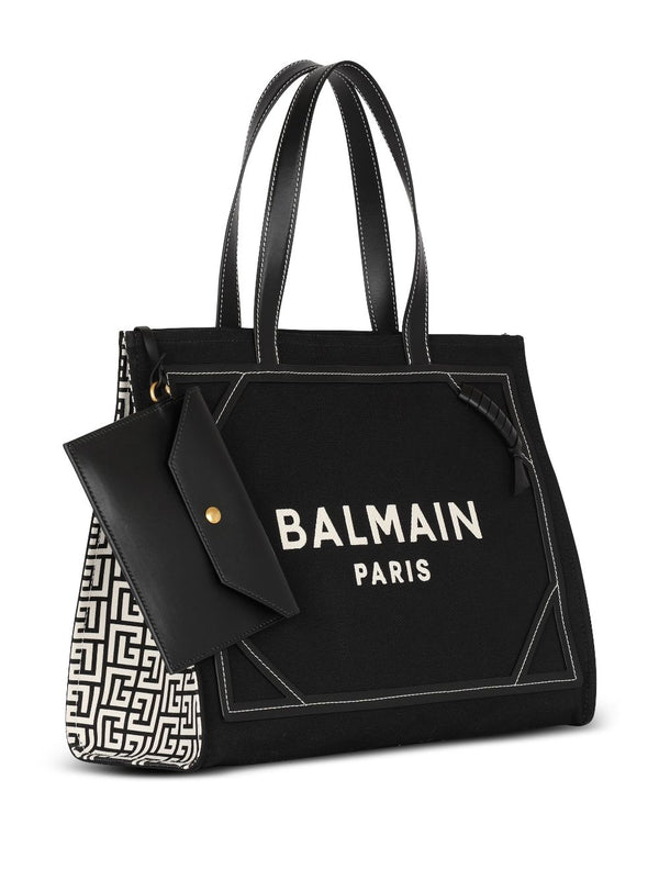 TPACGFE BALMAIN B-ARMY MEDIUM CANVAS AND LEATHER TOTE BAG