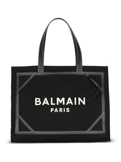 TPACGFE BALMAIN B-ARMY MEDIUM CANVAS AND LEATHER TOTE BAG