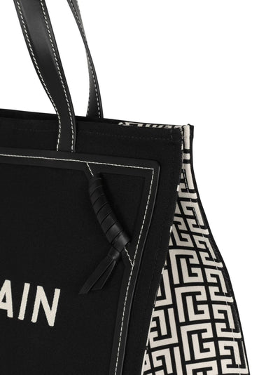 TPACGFE BALMAIN B-ARMY MEDIUM CANVAS AND LEATHER TOTE BAG