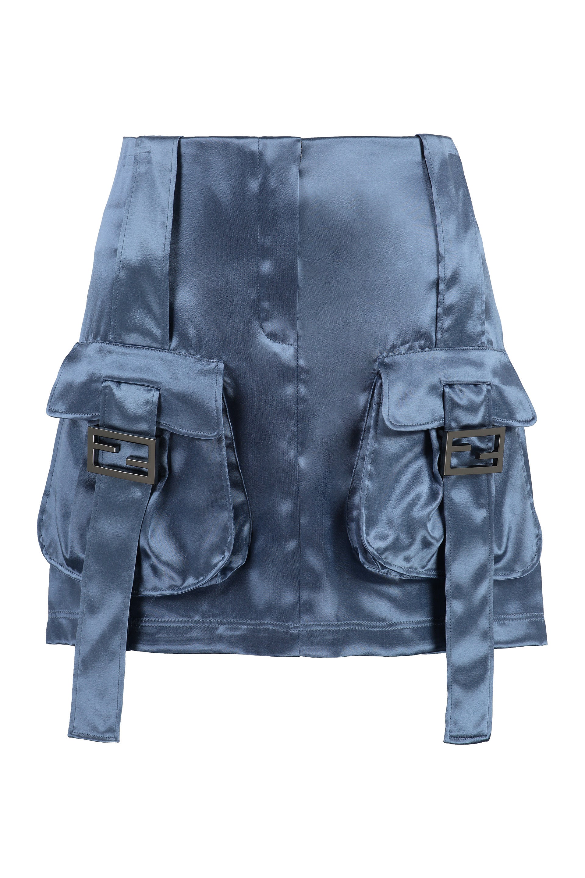 F1KE5 FENDI  BLUE SATIN SKIRT