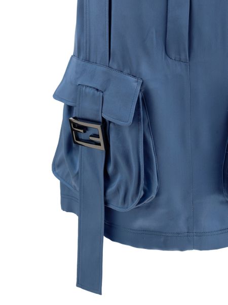 F1KE5 FENDI  BLUE SATIN SKIRT