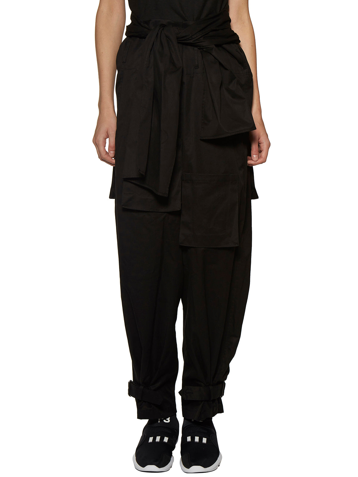 Black YOHJI YAMAMOTO GABARDINE HIGH WAIST TROUSERS